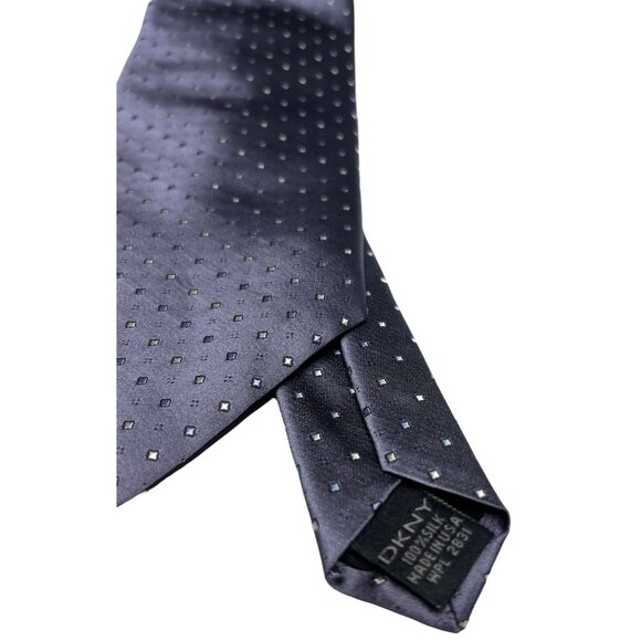 DKNY Mens Silk Tie Gray With Polka Dot Designer Formal Wear Elegant Necktie - Picture 4 of 8